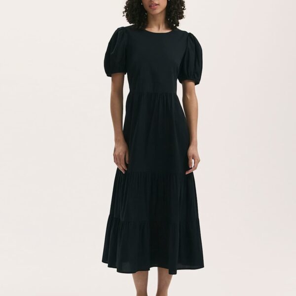 Finery London Women's Pure Cotton Midi Tiered Dress - 14 - Black, Black