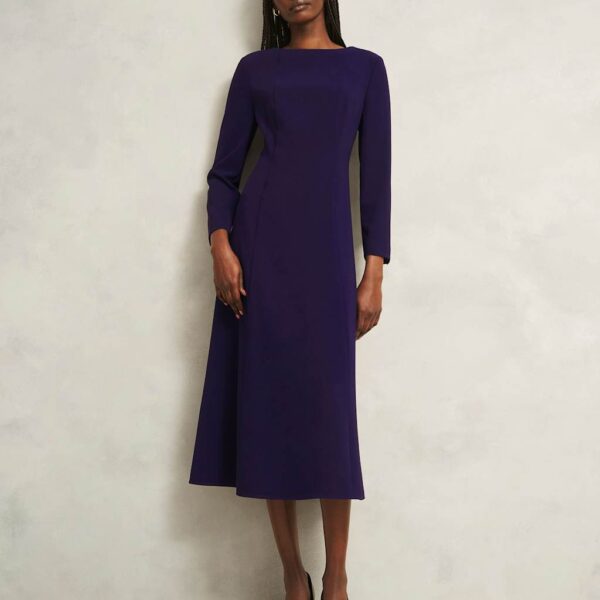 Hobbs Women's Slash Neck Midi Skater Dress - 12REG - Dark Navy, Dark Navy