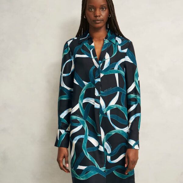 Hobbs Women's Printed Collared V-Neck Knee Length Tunic - 12 - Navy, Navy