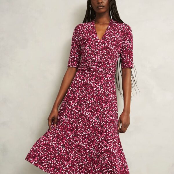 Hobbs Women's Jersey Printed V-Neck Midi Skater Dress - 12REG - Red Mix, Red Mix