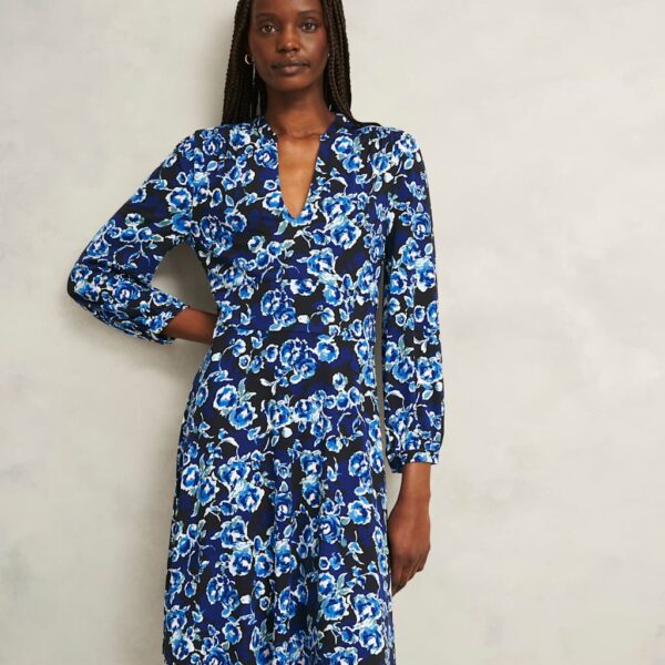 Hobbs Women's Floral V-Neck Midi Shift Dress - 12REG - Blue Mix, Blue Mix