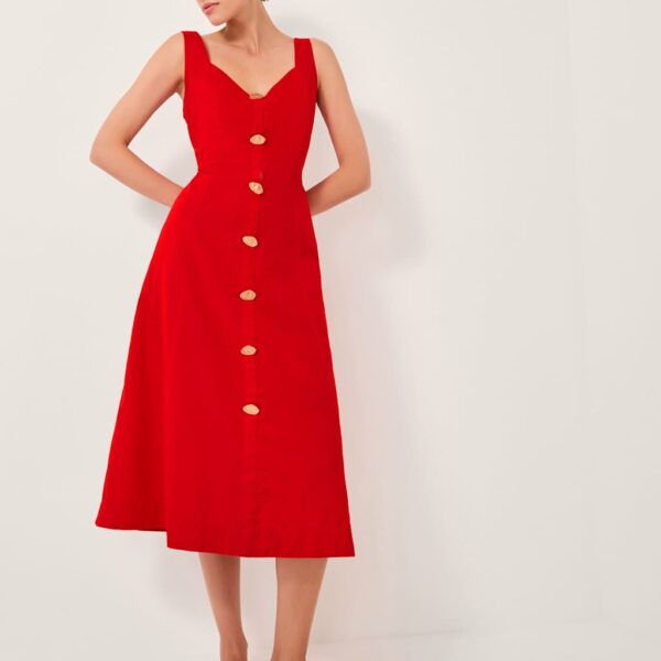 Monsoon Women's Linen Blend Button Front Maxi Skater Dress - Red, Red