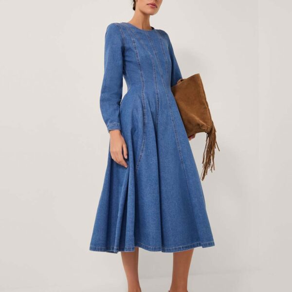 Monsoon Women's Denim Midi Skater Dress - 20 - Mid Blue, Mid Blue