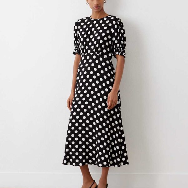 Finery London Women's Polka Dot Midi Tea Dress - 10 - Black Mix, Black Mix,Navy Mix,Green Mix