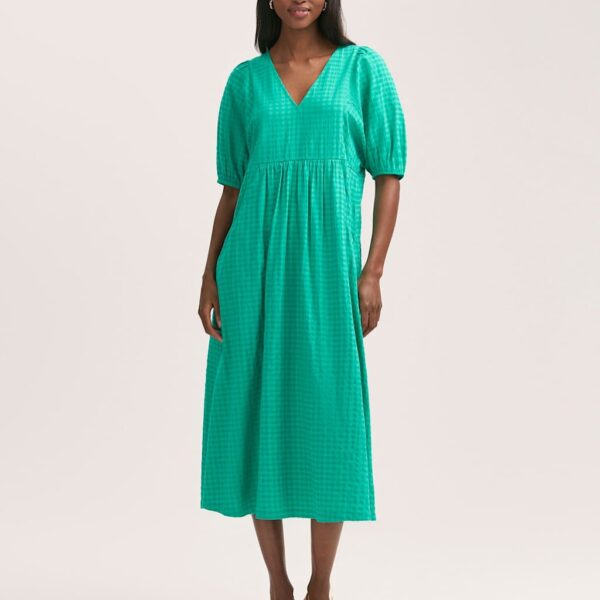 Finery London Women's Cotton Blend Gingham V-Neck Midi Smock Dress - 12 - Green, Green,Red,Navy