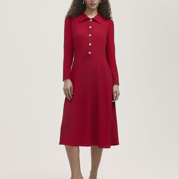 Finery London Women's Crepe Textured Midi Shirt Dress - 16, Red,Navy,Black