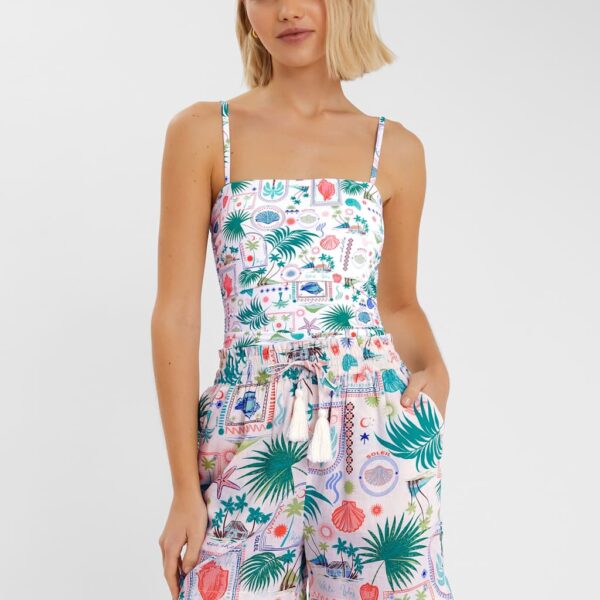 Accessorize Women's Postcard Print Shorts with Linen - M - Ivory, Ivory