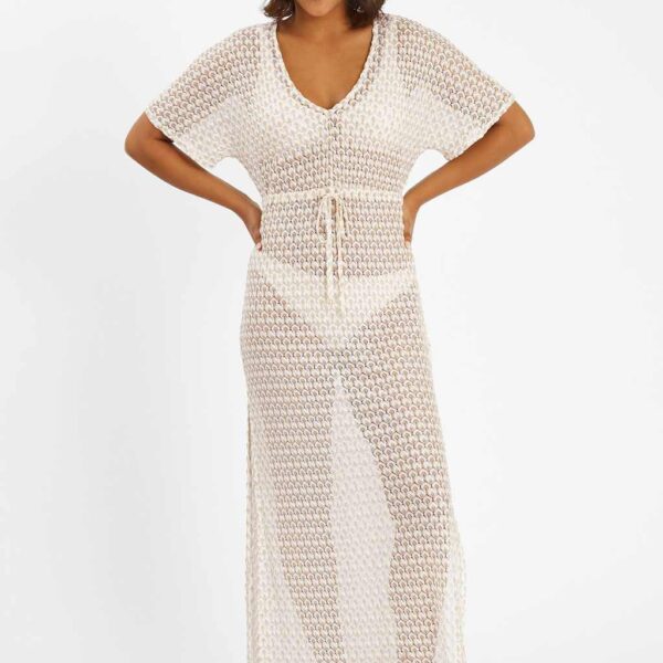 Accessorize Women's Metallic Knitted V-Neck Maxi Kaftan - Gold, Gold