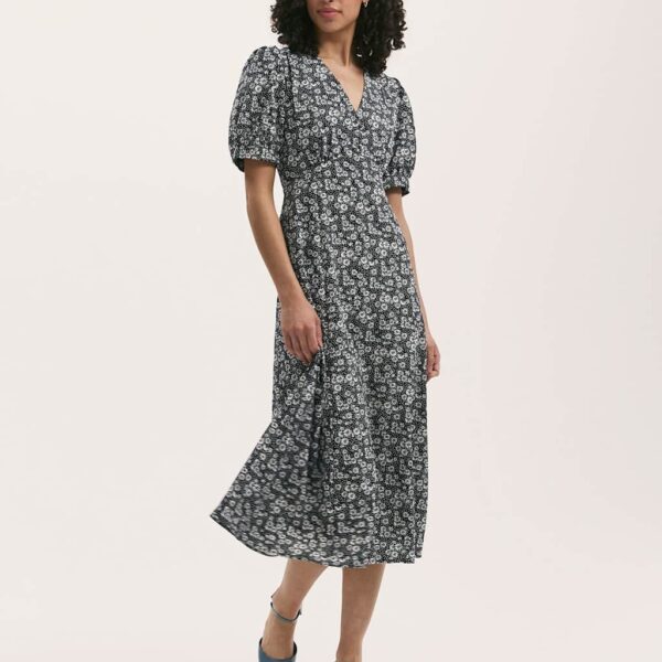 Finery London Women's Floral V-Neck Empire Line Midi Tea Dress - 12 - Navy Mix, Navy Mix