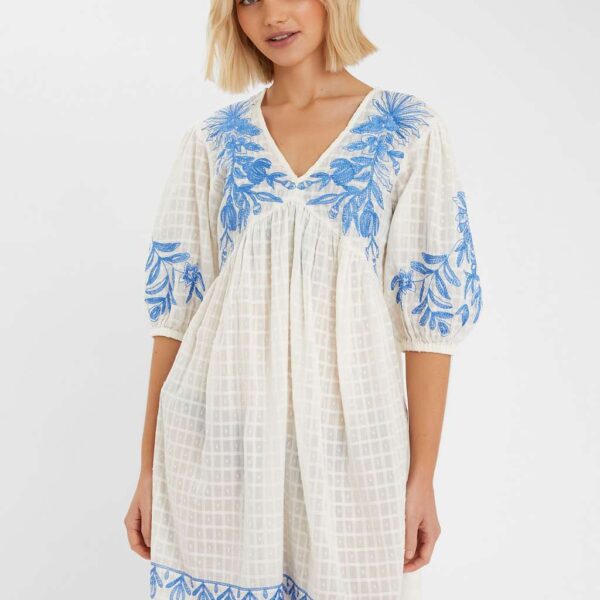 Accessorize Women's Pure Cotton Embroidered Mini Beach Dress - White, White