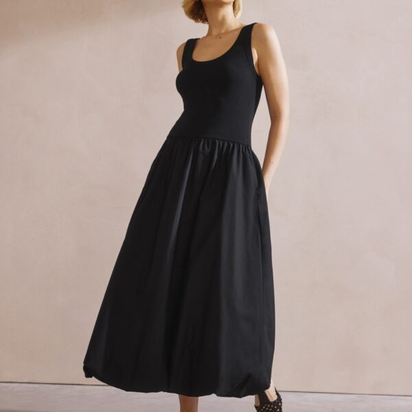 Albaray Women's Cotton Rich Round Neck Midi Waisted Dress - 8 - Black, Black