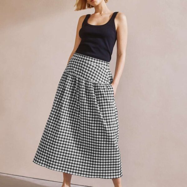 Albaray Women's Cotton-Rich Gingham Midi A-Line Skirt - 10 - Black Mix, Black Mix