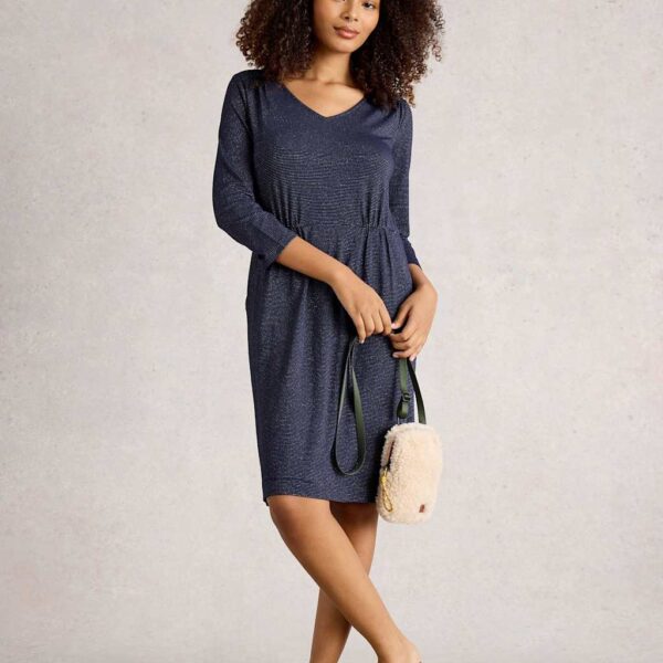 White Stuff Women's Jersey Sparkly Striped Waisted Dress - 14REG - Navy Mix, Navy Mix