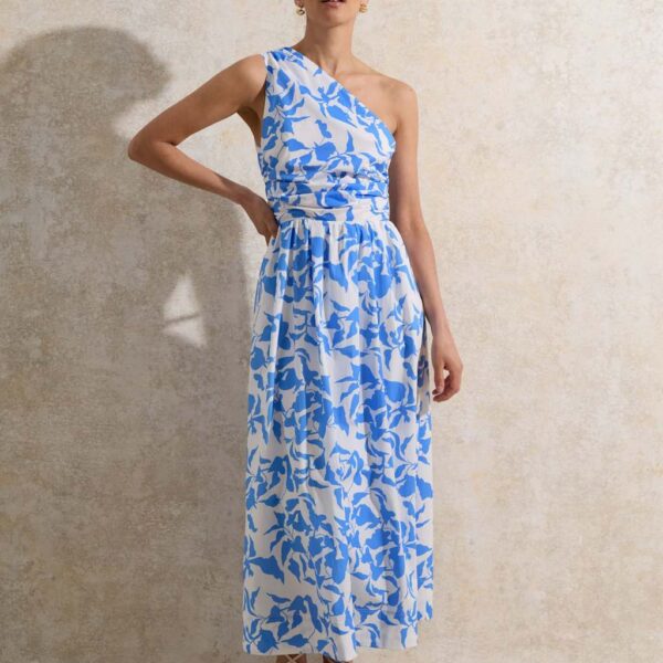 Ro&Zo Women's Pure Cotton Printed On Shoulder Midaxi Dress - 16REG - Blue Mix, Blue Mix
