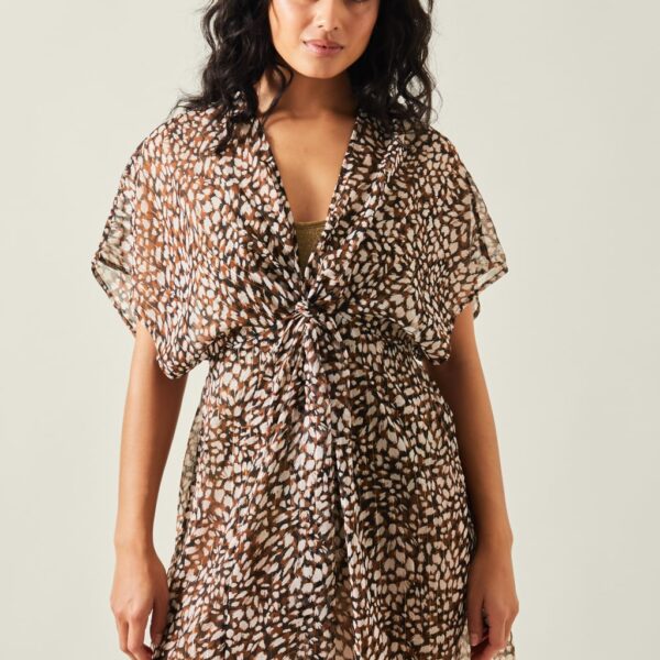 Accessorize Women's Chiffon Animal Print Beach Cover Up Kaftan - S - Brown Mix, Brown Mix