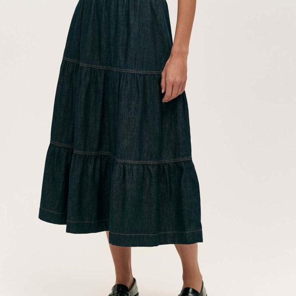 Finery London Women's Denim Midi Tiered Skirt - 16 - Indigo, Indigo