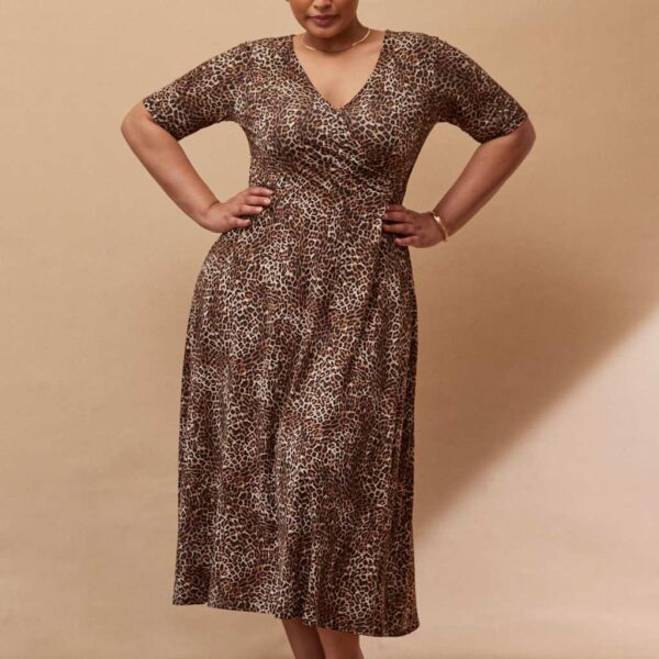 Live Unlimited London Women's Animal Print V-Neck Midi Wrap Dress - 18 - Brown Mix, Brown Mix