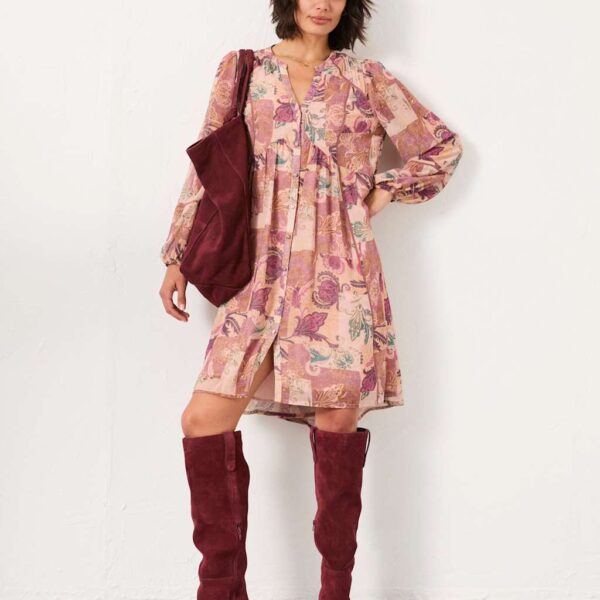 Fatface Women's Printed Notch Neck Knee Length Tea Dress - 12REG - Pink Mix, Pink Mix