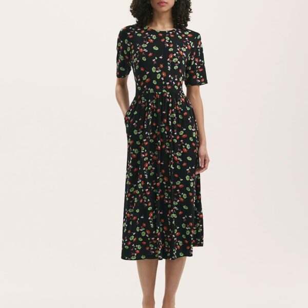 Finery London Women's Jersey Floral Midi Waisted T-Shirt Dress - 16 - Black Mix, Black Mix,Navy Mix