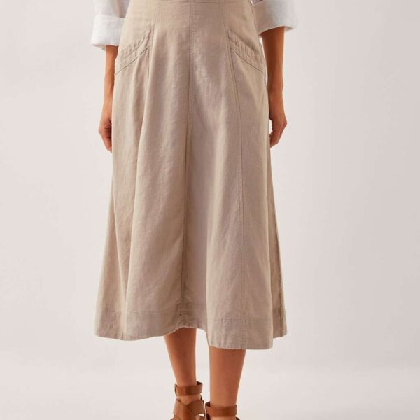 Monsoon Women's Linen Rich Midi A-Line Skirt - Natural, Natural