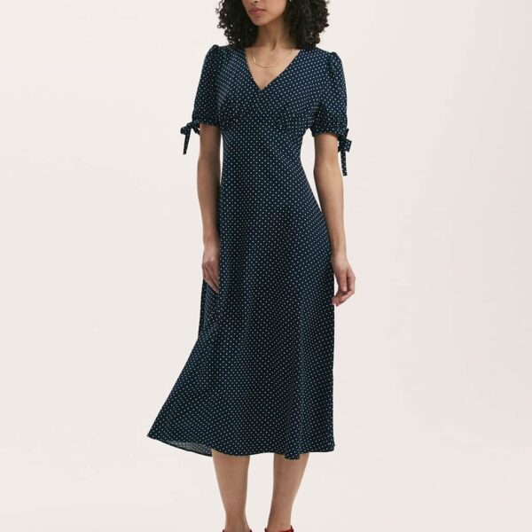 Finery London Women's Crepe Floral V-Neck Midi Tea Dress - 18 - Navy Mix, Navy Mix