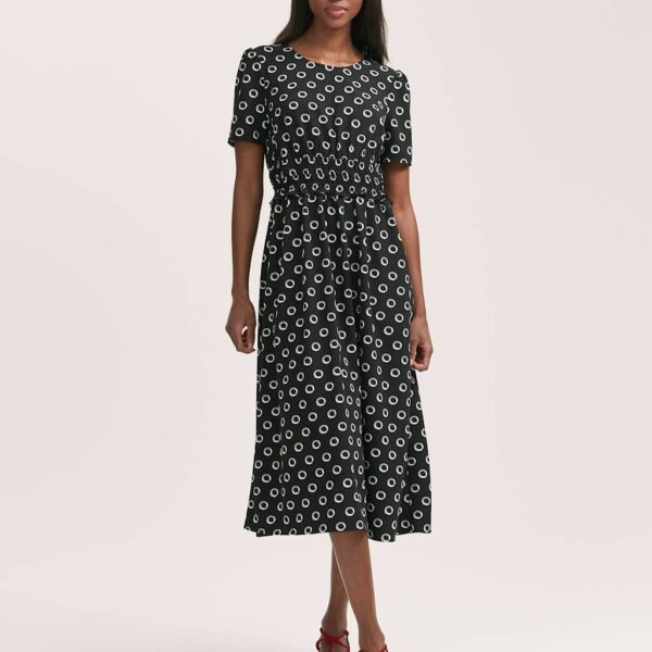 Finery London Women's Crepe Polka Dot Midi Waisted Tea Dress - 24 - Black Mix, Black Mix