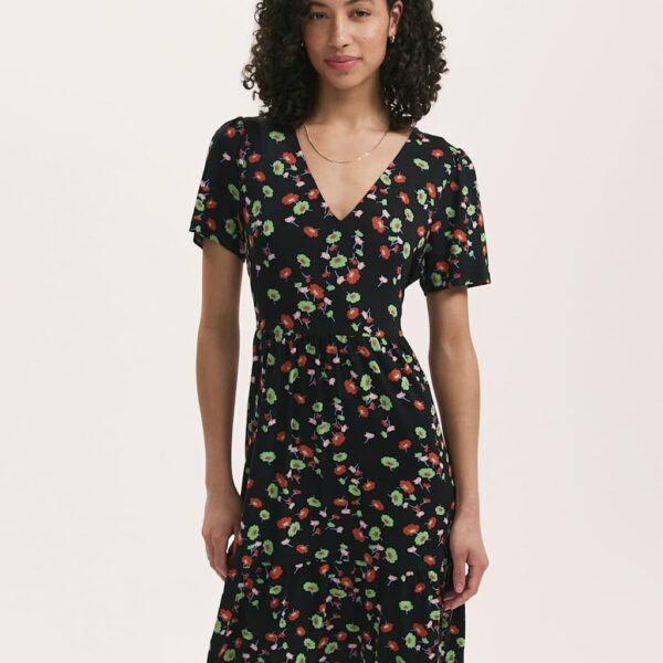 Finery London Women's Jersey Floral V-Neck Tiered Dress - 18 - Black Mix, Black Mix,Navy Mix