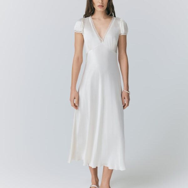 Ghost Women's Satin V-Neck Midaxi Tea Dress - XL - Ivory, Light Blue,Ivory,Natural