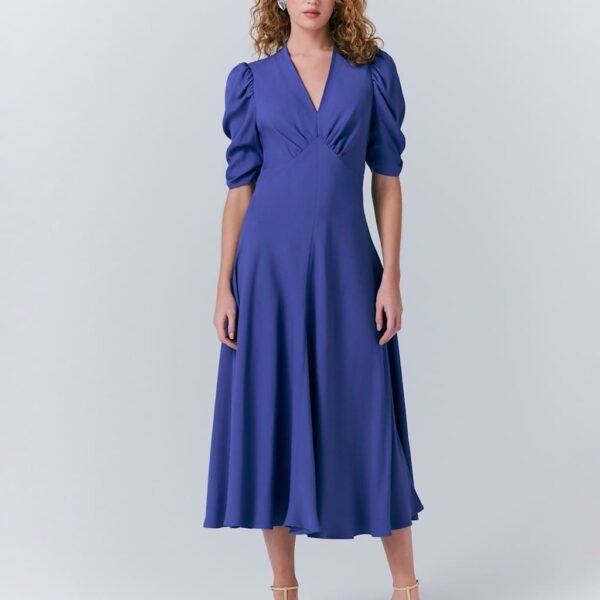 Ghost Women's Crepe V-Neck Midi Tea Dress - L - Blue, Blue