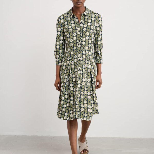 Seasalt Cornwall Women's Cotton Rich Floral Knee Length Shirt Dress - 18LNG - Green Mix, Green Mix