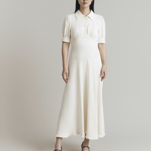 Ghost Women's Crepe Puff Sleeve Midi Tea Dress - XL - Ivory, Ivory