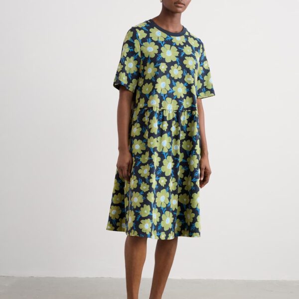 Seasalt Cornwall Women's Pure Cotton Floral Knee Length T-Shirt Dress - 14 - Green Mix, Green Mix