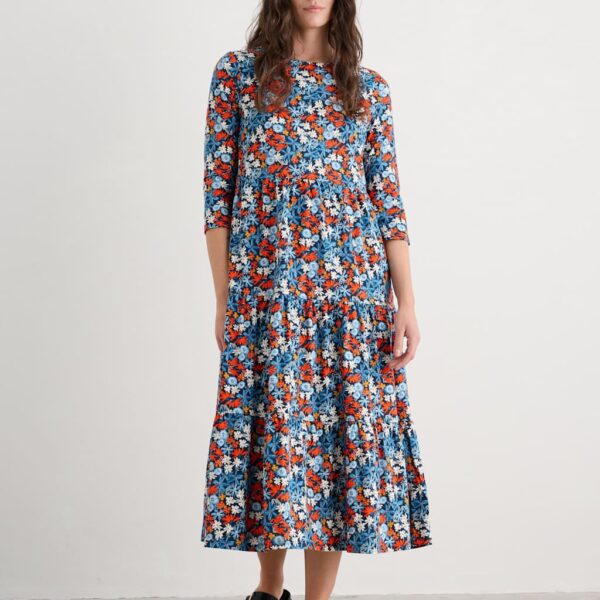 Seasalt Cornwall Women's Pure Cotton Floral Midaxi Tiered Dress - 16REG - Blue Mix, Blue Mix