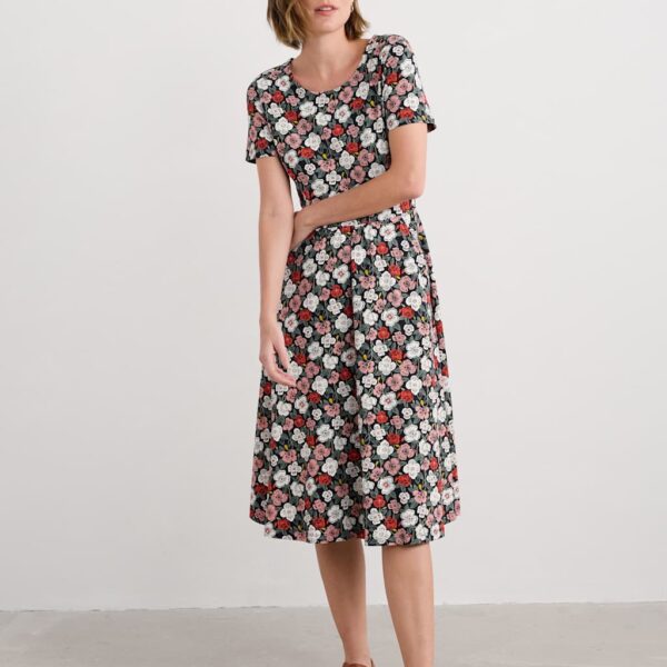 Seasalt Cornwall Women's Cotton Rich Floral Midi Skater Dress - 12PET - Pink Mix, Pink Mix