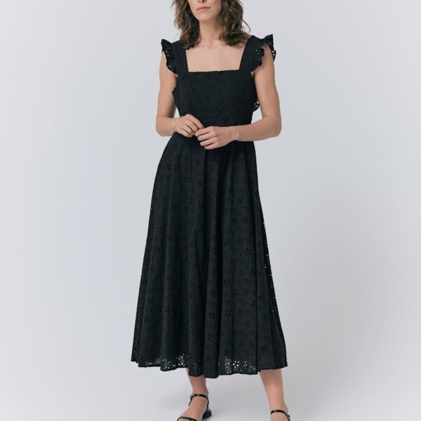 Ghost Women's Pure Cotton Broderie Midaxi Skater Dress - L - Black, Black