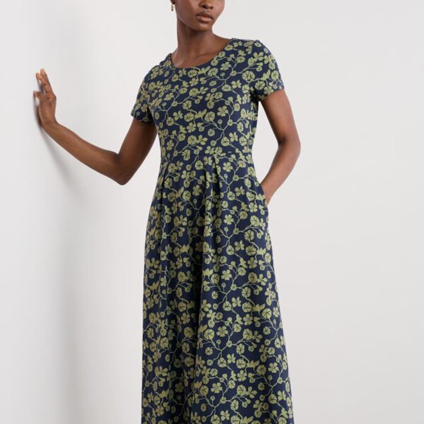 Seasalt Cornwall Women's Cotton Rich Floral Midi Waisted Dress - 14LNG - Navy Mix, Navy Mix