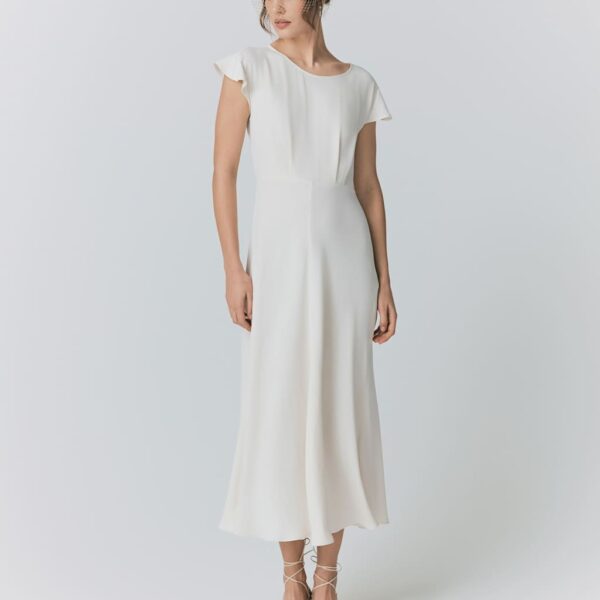 Ghost Women's Crepe Round Neck Midi Skater Dress - Natural, Natural