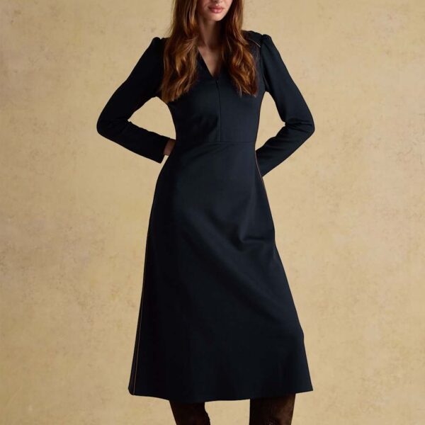 Joules Women's Collared V-Neck Midi Skater Dress - 12 - Navy Mix, Navy Mix