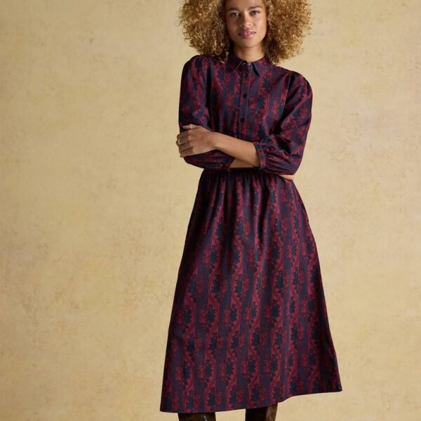 Joules Women's Floral Collared Midi Skater Dress - 12 - Burgundy Mix, Burgundy Mix