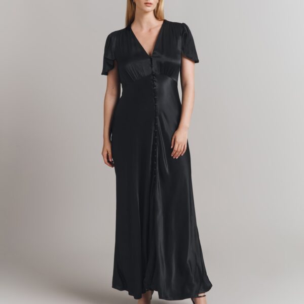 Ghost Women's Satin V-Neck Midi Skater Dress - XXL - Black, Navy,Black