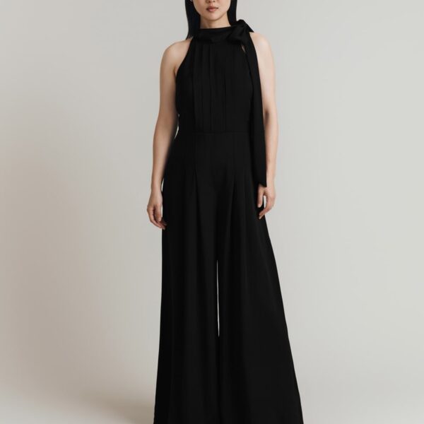 Ghost Women's Crepe Tie Neck Wide Leg Jumpsuit - XS - Black, Black