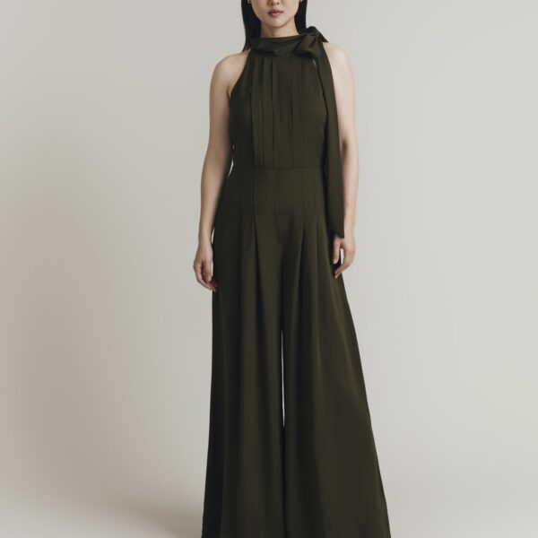 Ghost Women's Crepe Tie Neck Sleeveless Jumpsuit - XL - Dark Green, Dark Green