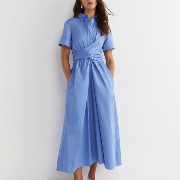 Sportscraft Women's Pure Cotton Midi Shirt Dress - 14 - Light Blue, Light Blue