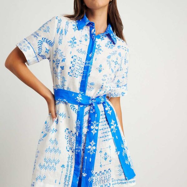Jag Women's Pure Linen Printed Mini Shirt Dress - 10 - Ivory Mix, Ivory Mix