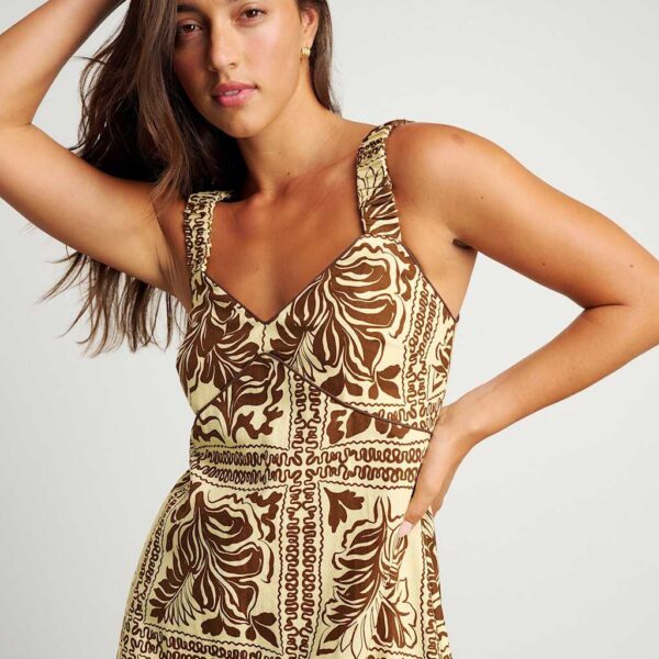 Jag Women's Pure Linen Printed Midaxi Dress - 10 - Brown Mix, Brown Mix