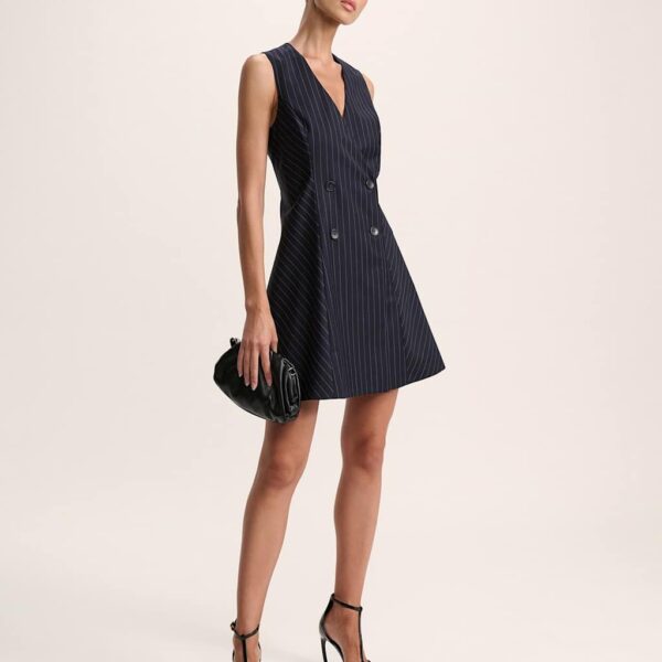 Saba Women's Wool Blend Pinstripe Mini Tailored Dress - 10 - Navy Mix, Navy Mix