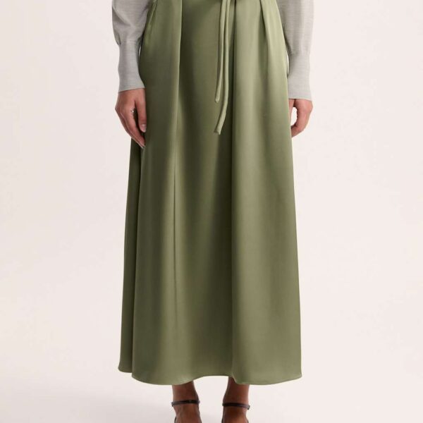 Saba Women's Belted Midi A-Line Skirt - 8 - Olive, Olive
