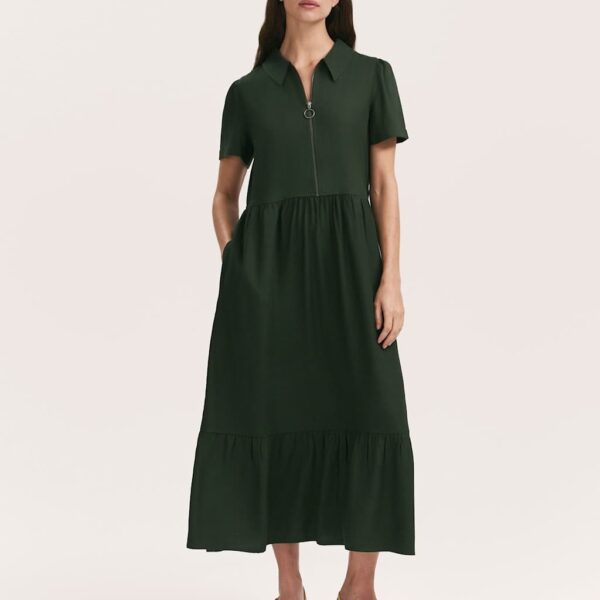 Finery London Women's V-Neck Zip Up Midaxi Shirt Dress - 16 - Khaki, Khaki,Black