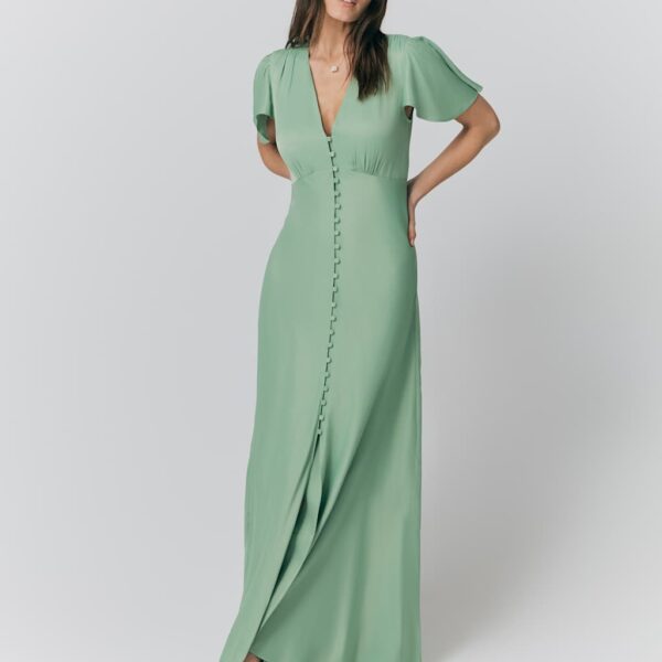 Ghost Women's Satin V-Neck Maxi Skater Dress - XS - Medium Green, Medium Green