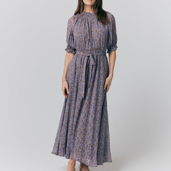 Ghost Women's Georgette Floral Shirred Maxi Waisted Dress - Purple Mix, Purple Mix